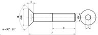 Hexagon socket countersunk head screw M4x16 ISO 10642 DIN 7991 dimensional drawing l dₖ k s α