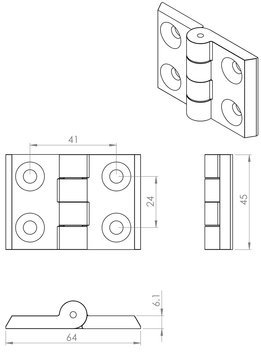 Metal hinge 4040 – for 40 series aluminium profiles | ALUX