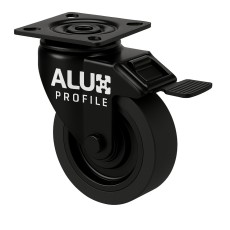 Swivel castor wheel with brake 75 mm black plate Swivel castor wheel with brake 75 mm black plate