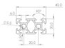 Technical drawing Black Aluminium V-slot Profile 2040 20x40mm 6mm V-Slot dimensions